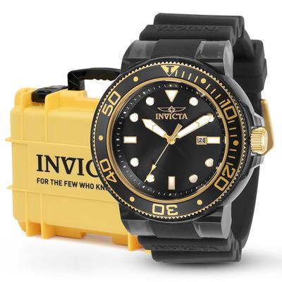 Invicta Pro Diver Men's Watch Bundle - 51.5mm Transparent Black with Invicta 8-Slot Dive Impact Watch Case Light Yellow (B-32337-DC8-LTYEL)