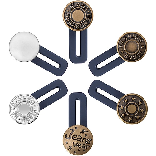 6 Stück Hosenverlängerungsknöpfe Luxiv Hosenbundverlängerungsknöpfe für Männer und Frauen Jeans Taillenverlängerung Metallknöpfe Nähfreie Knöpfe für Verlängerung Jeans Hosenkragen Image