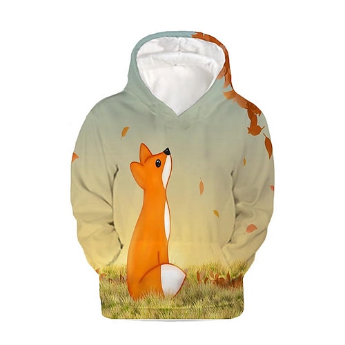 Jungen 3D Graphic Karikatur Fuchs Kapuzenshirt Langarm 3D-Druck Sommer Herbst Aktiv Strassenmode Polyester kinderkleidung 3-12 Jahre Casual Täglich Image