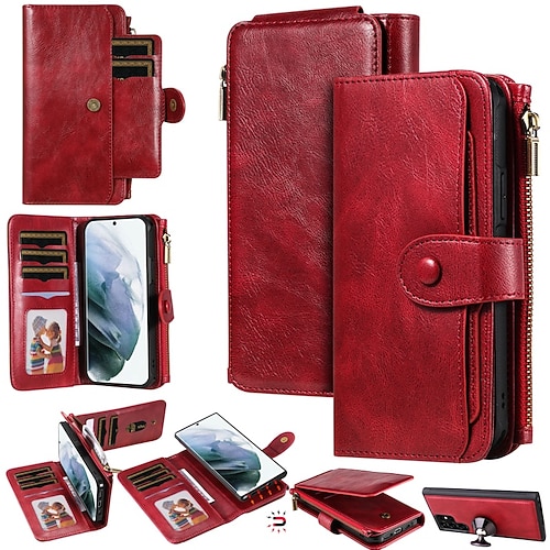 Handy Hülle Handyhüllen Für Samsung Galaxy S25 S24 S23 S23 FE S22 S21 Ultra Plus S20 Brieftaschenhülle Abnehmbar Magnetisch Reisverschluss Retro TPU PU-Leder Image