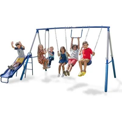 Swing Set - Outdoor Heavy-Duty Metal Playset for Kids with Slide