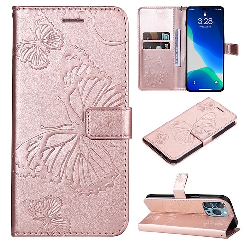 Handy Hülle Handyhüllen Für iPhone 17 Pro Max 17 Air 16 15 14 Pro Max Plus 16e 13 12 11 Pro Max Mini Brieftaschenhülle Magnetisch Vollschutz Mit Handgelenkschlaufe Schmetterling TPU PU-Leder Image