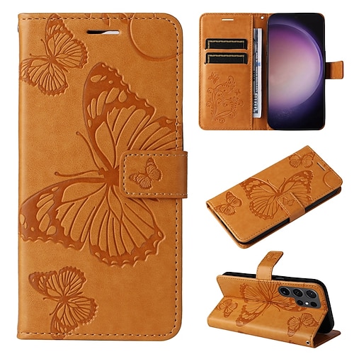 Handy Hülle Handyhüllen Für Samsung Galaxy S26 Ultra Plus S25 S24 S23 S22 S23 FE S21 Ultra Plus S20 A55 5G A35 5G Brieftaschenhülle Magnetisch Vollschutz Mit Handgelenkschlaufe Schmetterling TPU Image