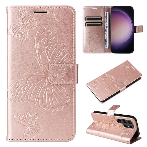 Handy Hülle Handyhüllen Für Samsung Galaxy S25 S24 S23 S23 FE S22 S21 Ultra Plus A55 5G A35 5G A25 A15 Brieftaschenhülle Magnetisch Vollschutz Mit Handgelenkschlaufe Schmetterling TPU PU-Leder Image