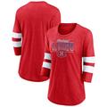 Damen-Tri-Blend-Raglan-T-Shirt mit U-Ausschnitt und 3/4-Ärmeln der Montreal Canadiens Full Shield in meliertem Rot/Weiß mit Fanatics-Logo