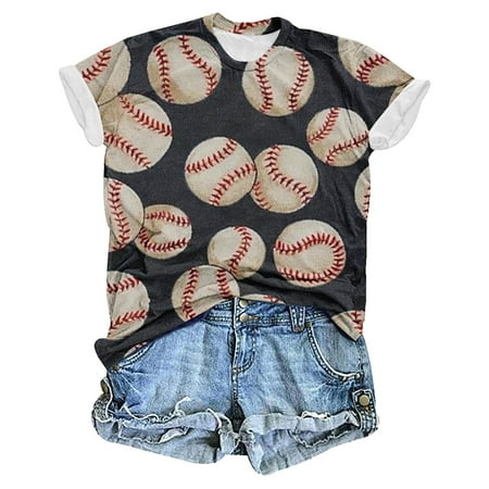 Women s Fashion Y2K Tops Dressy Casual Short Sleeve Tunic Tops Loose Fit Flowy Round Neck Blouse Basic Tees for Sports Vintage Baseball Graphic Tops Summer Clothes for Teen Girls Black T Shirts L