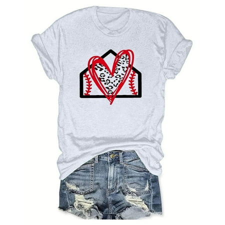 Women s Baseball Graphic Tops Basic Tees for Sports Short Sleeve Tunic Tops Loose Fit Flowy Y2K Tops Dressy Casual Vintage Round Neck Blouse Fashion Summer Clothes for Teen Girls White T Shirts XL