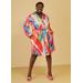 Plus Size Watercolor Satin Shirtdress