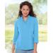 Appleseeds Women's Prima™ Cotton Three-Quarter Sleeve Solid Ruffle-Neck Tee - Blue - 3X - Womens