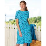 Appleseeds Women's Boardwalk Knit Print Drawstring-Waist Dress - Blue - 1X - Womens