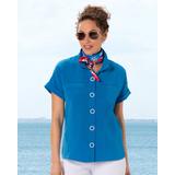 Appleseeds Women's Crinkle Patch-Pocket Camp Shirt - Blue - L - Misses
