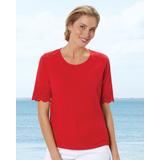 Appleseeds Women's Prima™ Cotton Eyelet Elbow-Sleeve Tee - Red - XL - Misses