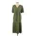 Boden Casual Dress - Midi V-Neck Short sleeves: Green Solid Dresses - Women's Size 10