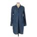 Ann Taylor LOFT Casual Dress - Shirtdress: Blue Dresses - Women's Size Large