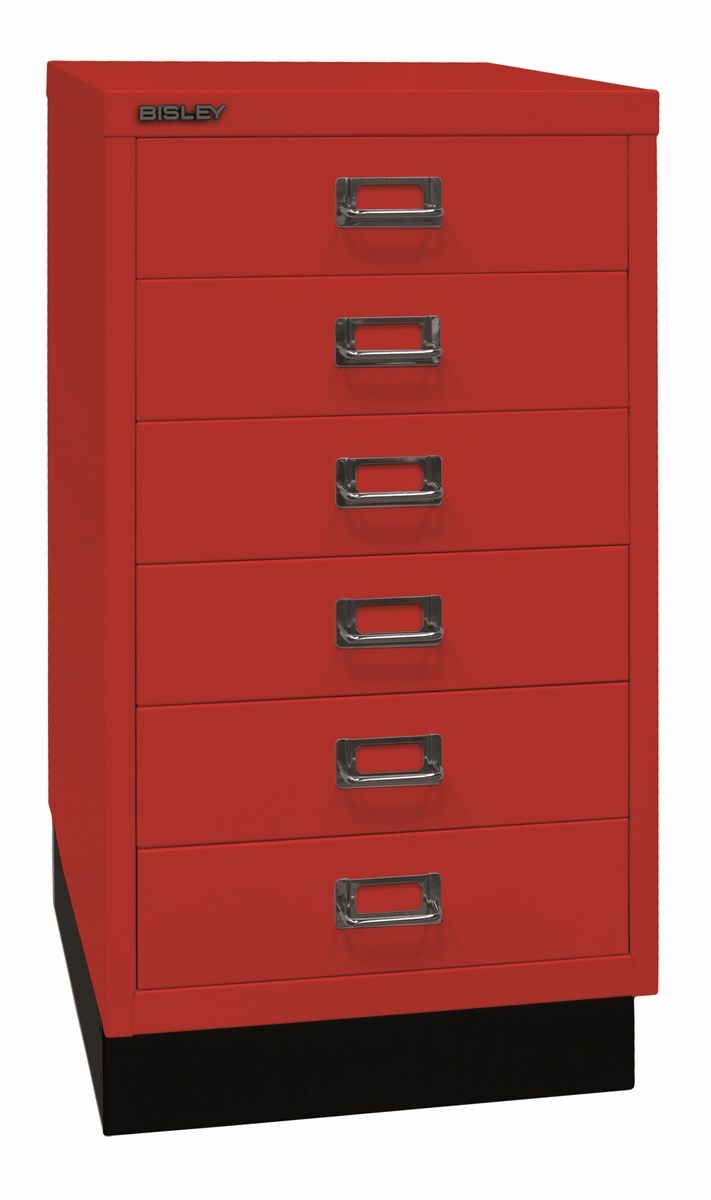 BISLEY Schubladenschrank aus Metall DIN A3 in kardinalrot mit 6 Schubladen und Sockel Werkzeugschrank Metallschrank Image
