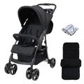 Puggle Starmax Pushchair Stroller with Raincover and Universal Deluxe Footmuff - Storm Black