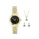 Sekonda Gift Set Womens 26Mm Analogue Watch With Yellow Gold Stone Set Black Dial, Yellow Gold Stainless Steel Bracelet Matching Pendant And Earrings