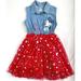 Disney Dresses | Disney Junior 3t Mickey Sleeveless Denim Top Red Star Tulle Skirted Dress | Color: Blue/Red | Size: 3tg