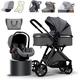 3 in 1 Baby Stroller Travel Systems Bassinet Stroller for Foldable Baby Stroller with Easy Fold Stroller Footmuff Blanket Cooling Pad Rain Cover Backpack A