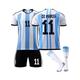 (20(110-120CM)) Argentina Men's Home World Cup Jersey Di Maria #11 Soccer T-Shirt Shorts Kits Football 3-Pieces Sets