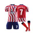 (28(150-160CM)) Atletico Madrid Home Jersey 2022/23 Joao Felix No.7 Soccer Jersey 3-Pieces Kits For Kids Adults
