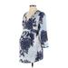 A Pea in the Pod Casual Dress V-Neck 3/4 Sleeve: Blue Baroque Print Dresses - Women's Size Small Maternity