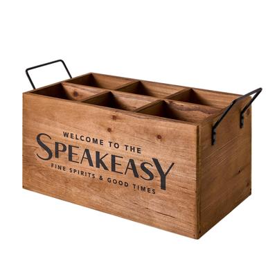 American Art Decor The Speakeasy Wood Crate Bottle Holder with Metal Handles - 7