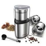 Coffee Grinder Electric Herb/Wet Grinder for Spices and Seeds with 2 Removable Stainless Steel Bowls, Silver
