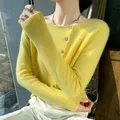 SZDYQH-Cardigan à col rond pour femme pull 100% pur cachemire vêtements à la mode veste pour
