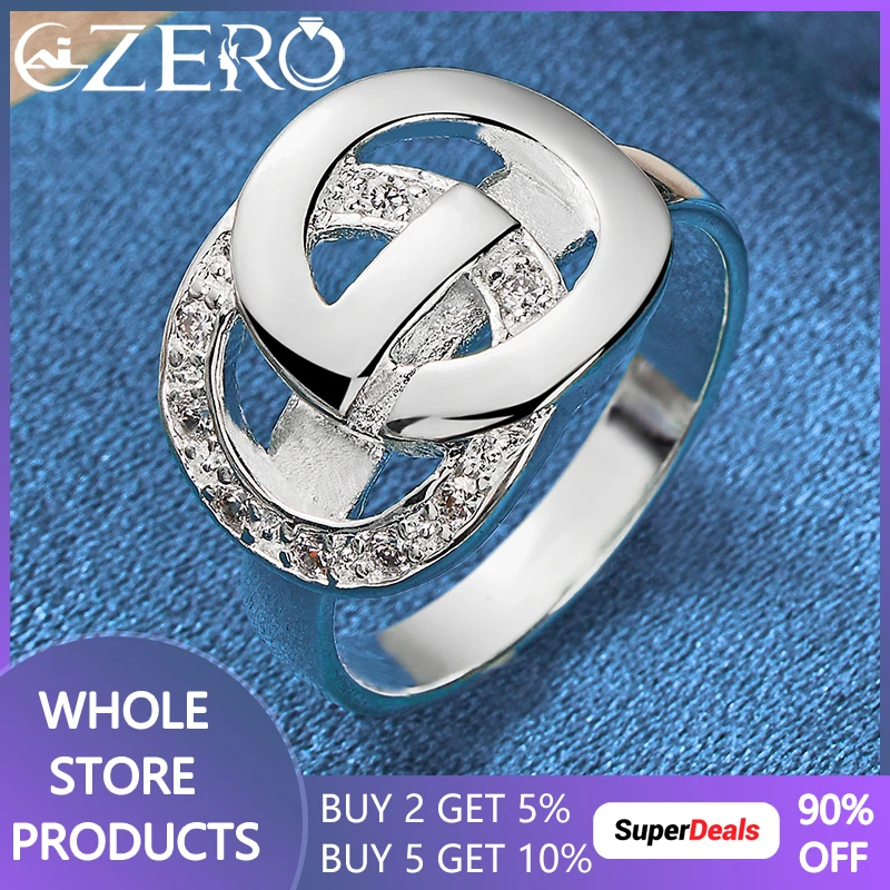 ALIZERO Ring aus 925er-Sterlingsilber mit Buchstabe und Zirkon für Damen, Eheringe, Verlobungsband, Mode, Party, Charms, Schmuck, Geschenk Image