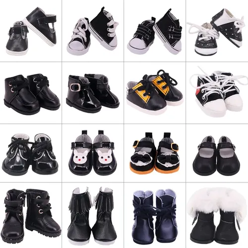 5 cm schwarze Schnalle Pu Puppe Schuhe Turnschuhe Leinwand für 14 Zoll Puppe & bjd 20cm Baumwoll