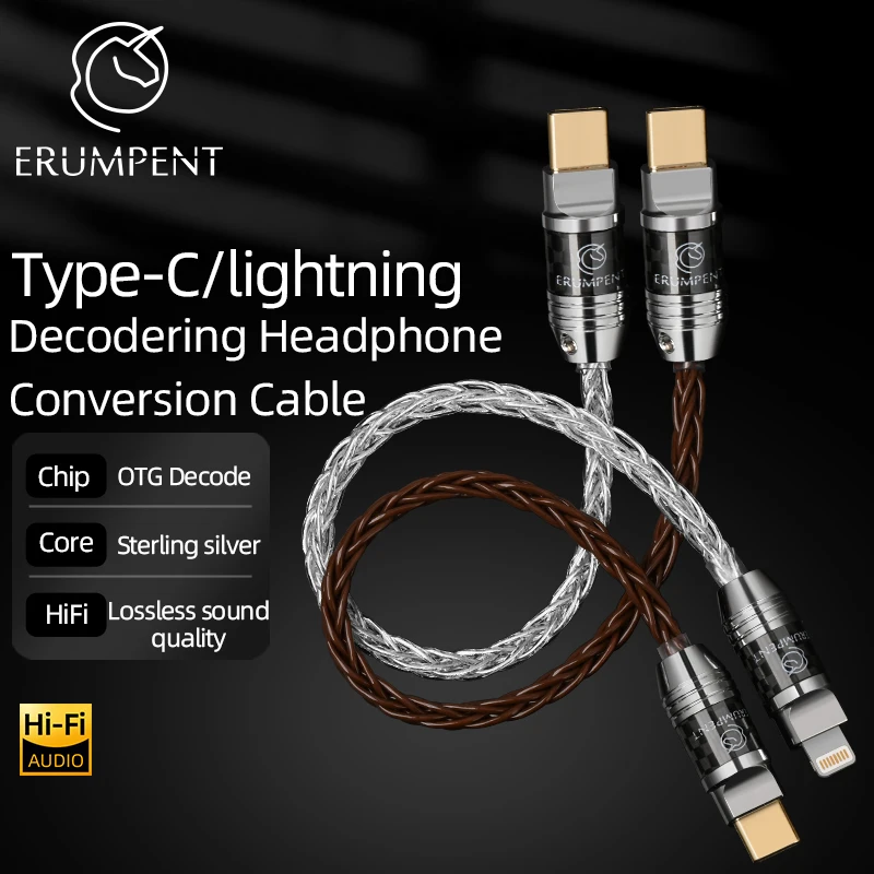 ERUMPENT 12 cm reines Silber OTG-Adapterkabel Lightning auf Typ C HiFi-Audiokabel Decoder-Konvertierungskabel für Amp Phone DAC Image