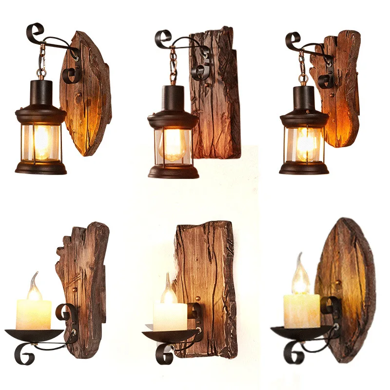 Loft Industrie Restaurant Wand Lampe Holz Vintage Licht Nacht Schlafzimmer Café Gang Korridor Glas Wand Licht Holz Lampe