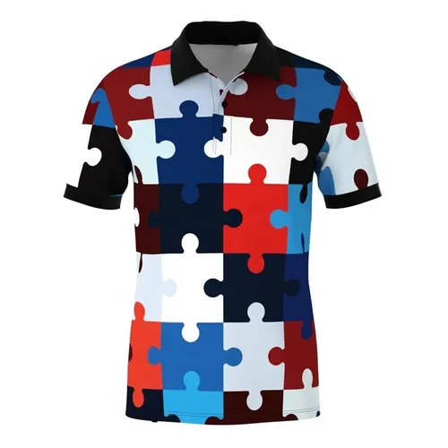 Lustige Puzzle Grafik Polo-Shirts für Männer Kleidung Mode Puzzles Kurzarm verwirrt Revers