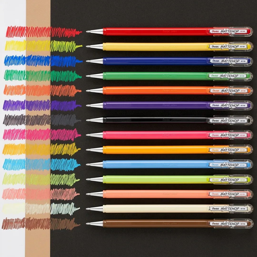 Pentel Arts Hybrid Matte hop Gel Roller 1,0mm matt verschiedene Farben 14 Farben k110v Image