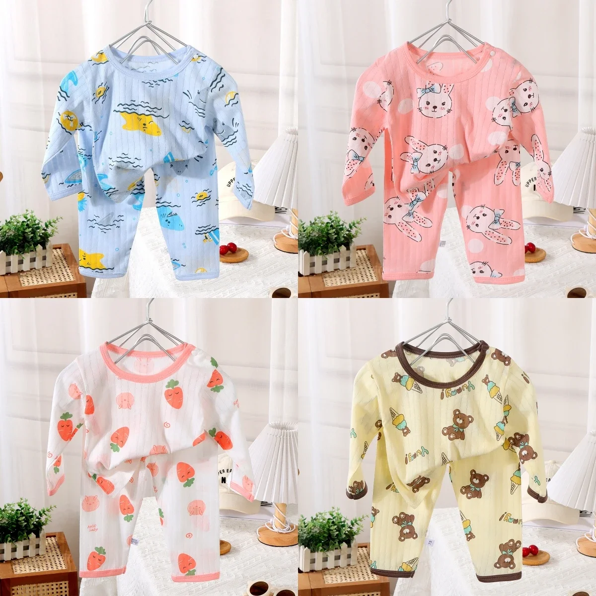 2024 neue Baby Baumwolle Hause Kleidung kinder Klasse Anzug Jungen Mädchen Neun-viertel Hülse Pyjamas Kinder Lange T-shirt + Hosen Image