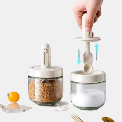 Vigor Glass Salt Container Spices Jars With Retractable Spoon And Airtight Cover For Keeping Table Sugar, Gourmet Salts, Chili Herbs, Powder