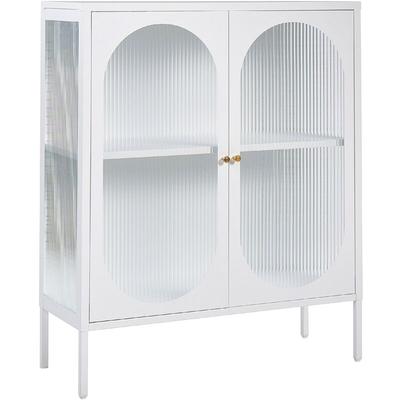 Glasvitrine Metallschrank Weiß Stahl 90 x 35 x 111 cm mit 2 Türen Glasfront und -seiten geräumig Image