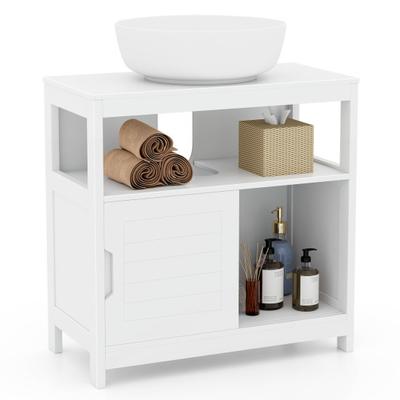 Costway Pedestal Sink Storage Cabinet with 2 Sliding Doors and U-shaped Cut-out-White