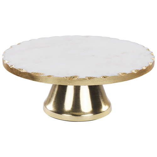 Tortenplatte Weiß u. Gold aus Marmor Edelstahl Rund ⌀ 28 cm Elegant Glamour Edles Design Kuchenplatte Tortenständer Serviergeschirr