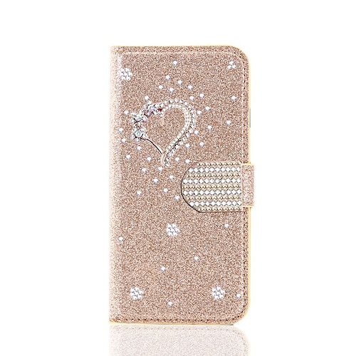 Handy Hülle Handyhüllen Für Samsung Galaxy S25 S24 S23 S22 S21 FE S21 Ultra Plus A55 5G A35 5G A25 A15 Brieftaschenhülle Mit Ständer Bling Strass Herz Glitzernd Blume PU-Leder Image