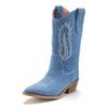 Cowboy Boots LASCANA, Damen, Gr. 38, blau (denimblau), Obermaterial: 95% Textilmaterial, 5% Rindsleder. Futter: 100% Lederimitat. Decksohle: 100% Lederimitat. Laufsohle: 100% Synthetik, unifarben, casual, Schuhe Cowboystiefel Schlupfstiefel, Cowboy...