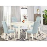 East West Furniture 5 Piece Kitchen Table Set Includes a Dining Table and 4 Linen Fabric Chairs,(Finish Options)