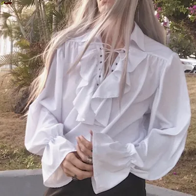 Kostenlose Shipp Frauen Piraten hemd Vampir Prinz Dichter Hemden mittelalter liche Cosplay Image