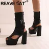 REAVE CAT Design Shoes Lady Summer Boots Peep Toe Zipper Cross Strap tacco ultraalto 12.5cm
