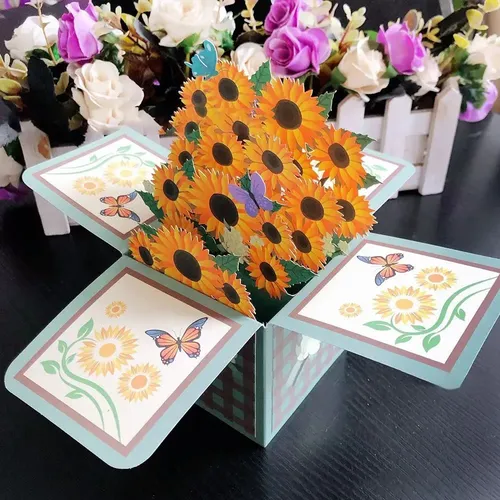 3d Pop-up-Grußkarten Geburtstag Postkarte 3d Box Bouquet Rose/Lilie/Sonnenblume Grußkarten danke