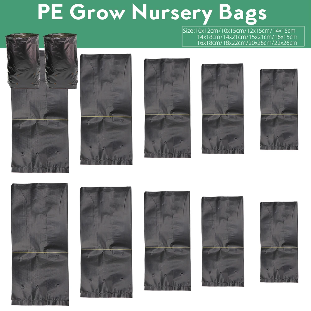 100/200PCS 14 Größen PE Pflanzung Sämling Wachsen Taschen Verdicken Schwarz Ernährung Taschen Atmungs Landwirtschaft Anbau Kindergarten Beutel Image