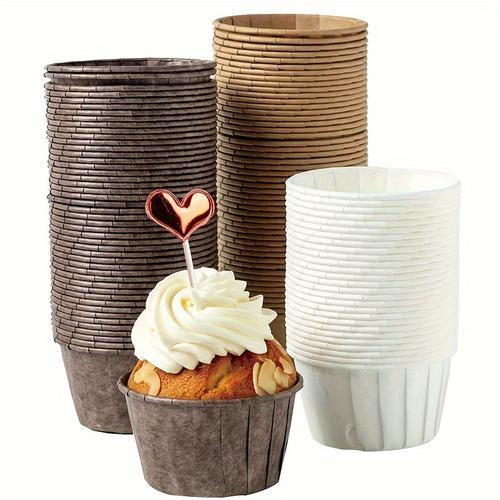50pcs, Disposable Muffin Cup, Muffin Cupcake Cup, Greaseproof Paper Roll Rimmed Cup, Cupcake, High Temperature Cake Cup, Oven Roll Paper Cup, Baked Muffin Cup Baking Mold