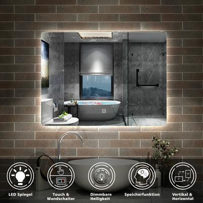 Aica Sanitaire - Badspiegel mit Beleuchtung led Badezimmerspiegel Wandspiegel Kaltweiß Dimmbar, led