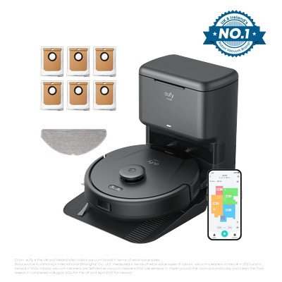 eufy L60 Hybrid Robot Vacuum with Self Empty Station + 6 Replacement Dustbags
